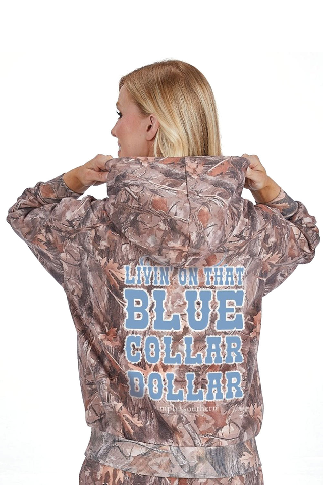Simply Southern Blue Collar Dollar Camo Hoodie for Women in Camo | HD-DOLLAR-CAMO