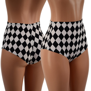 High Waist Siren Shorts in Black and White Diamond Print