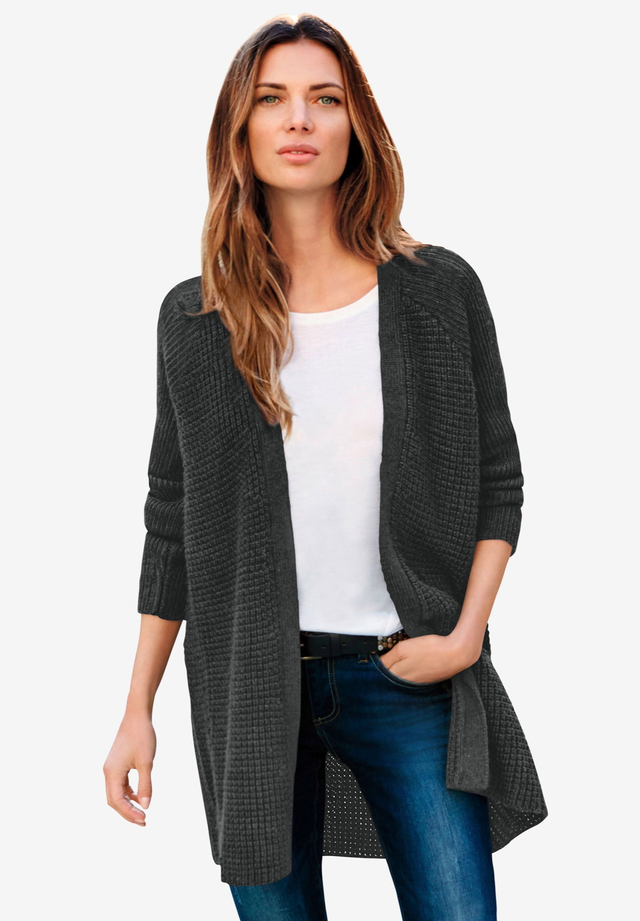 Open Front Waffle Cardigan