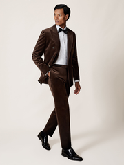 Velvet Slim-Fit Suit Trousers in Chocolate Brown