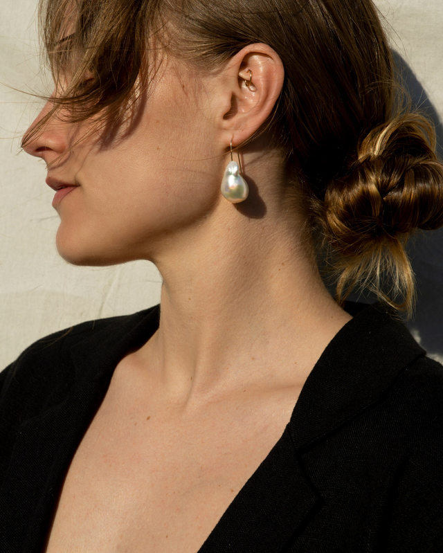 Biwa Pearl Double Drop Earrings