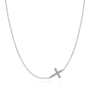 925 Sterling Silver Sideways White Sapphire Cross Necklace