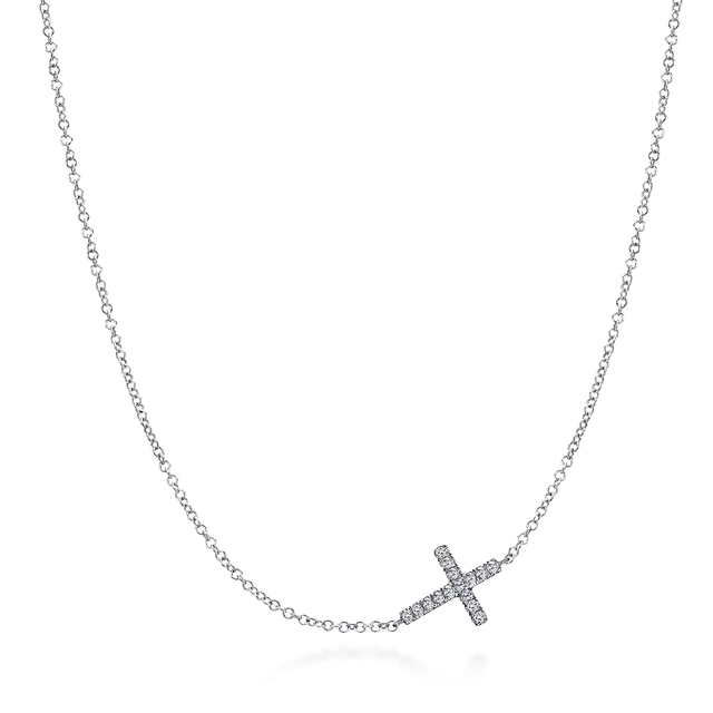 925 Sterling Silver Sideways White Sapphire Cross Necklace