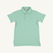 Prim & Proper Polo & Onesie - Grace Bay Green, Beale Street Blue, & Worth Avenue White Stripe with Beale Street Blue Stork