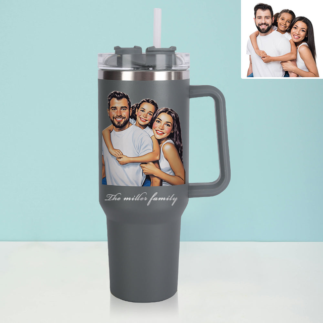 Custom 40oz Tumbler with Photos Custom Custom Stainless Steel Tumbler with Handle & Straw