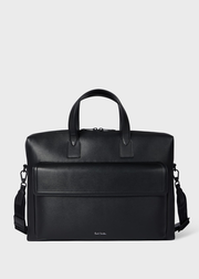 Black Straw-Grain Embossed Leather Folio