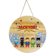 Natural Wood Circle Sign - Superhero Boy