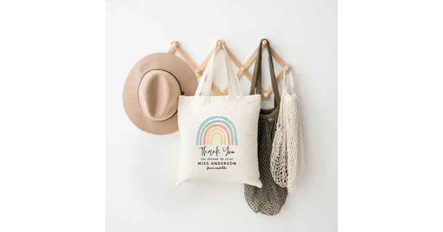 Modern watercolor rainbow teacher thank you gift t tote bag