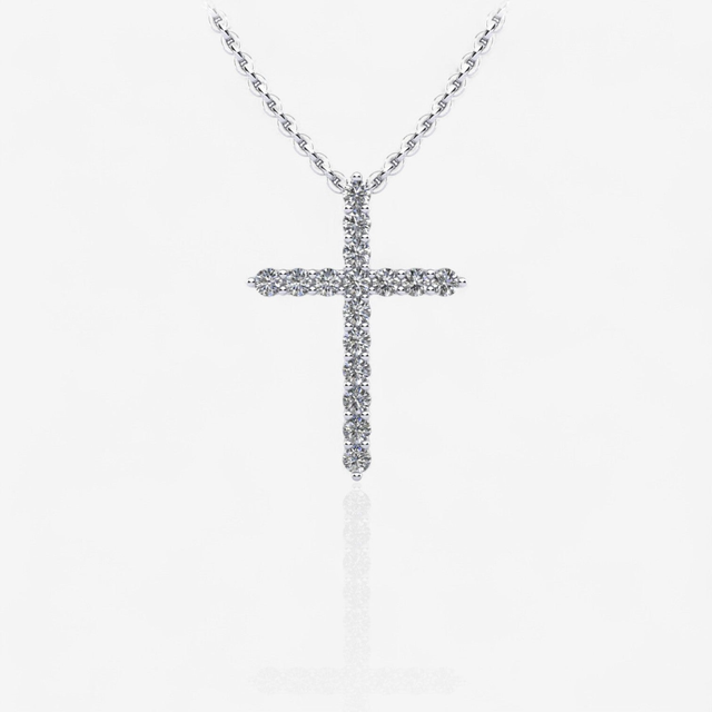 Classic Diamond Cross Pendant Necklace 14kt White Gold