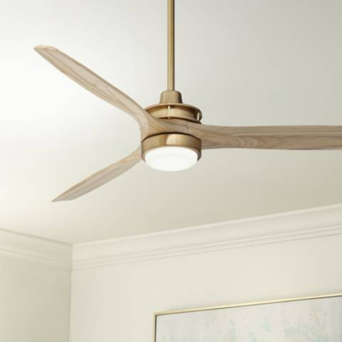 52" Windspun Soft Brass and Natural Wood LED Ceiling Fan with Remote