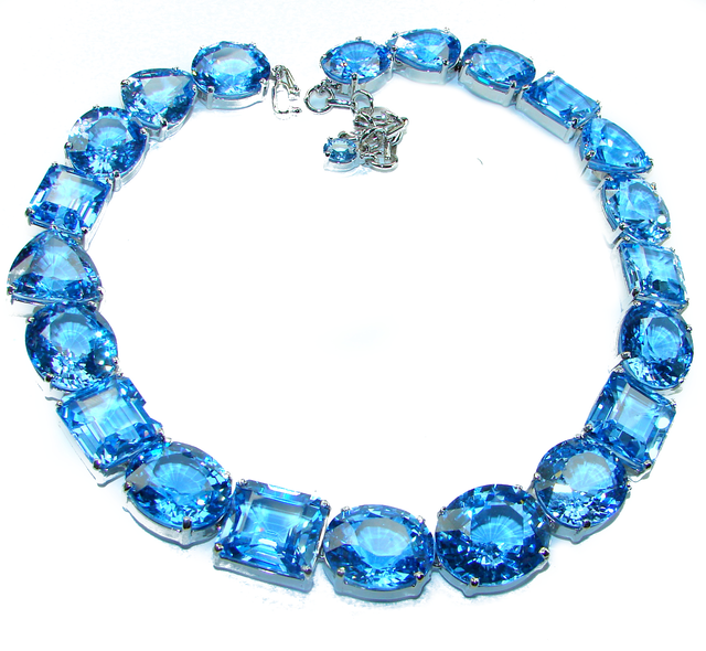 155.2 grams Blue Paris Sky 295.5 carat Swiss Blue Topaz .925 Sterling Silver handmade Large Solid Statement necklace