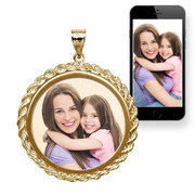 Round Photo Engraved Rope Frame Pendant