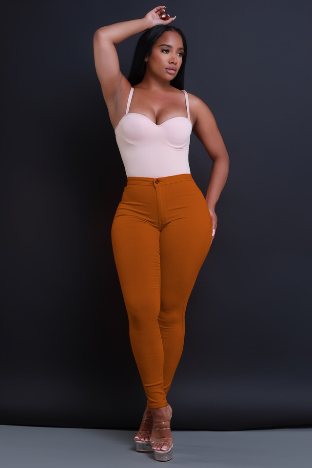 Super Swank High Waist Stretchy Jeans - Caramel