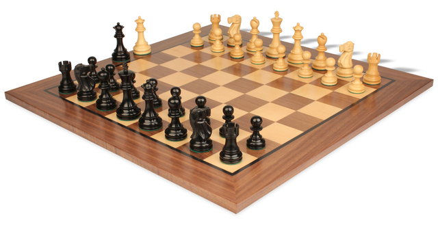 Deluxe Old Club Staunton Chess Set Ebonized & Boxwood Pieces with Classic Walnut Board - 3.25" King