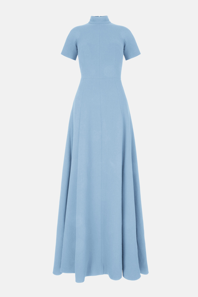 Malinda Dress In Sky Blue Single Wool Crepe