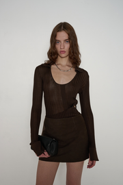 Veda Carla Leather Skirt Mole Suede