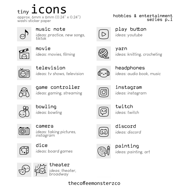 Tiny Icons - Hobbies & Entertainment (washi paper)