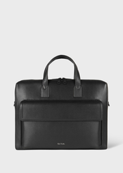 Black Straw-Grain Embossed Leather Double Zip Folio