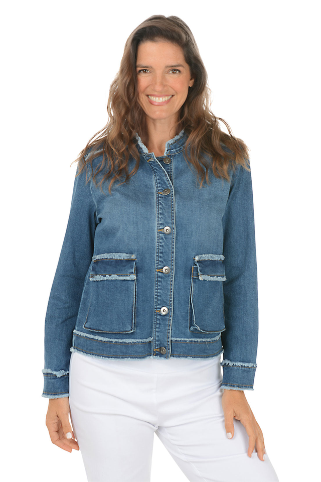 Frayed Denim Cargo Pocket Jacket