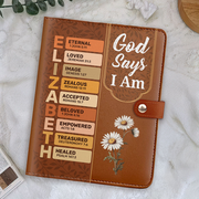 God Says I Am | Personalized Leather Notebook Cover With Pocket