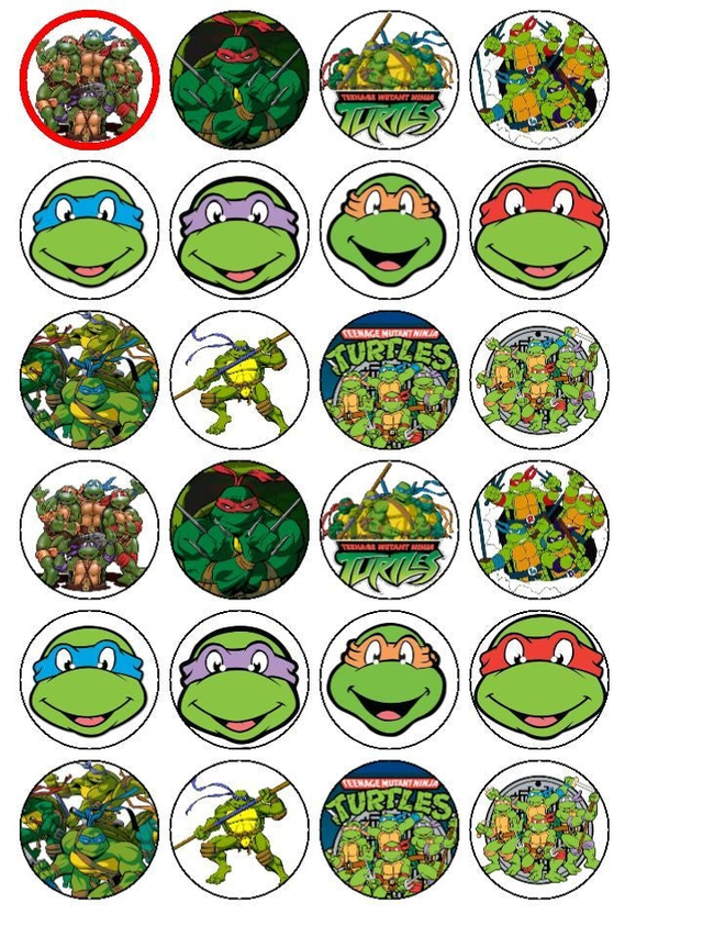 Teenage Mutant Ninja Turtles Logo Donatello Michaelangelo Leonardo and Raphael Tmnt Edible Cupcake Topper Images ABPID08073