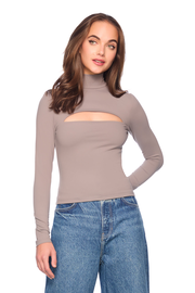slit front mock neck long sleeve top