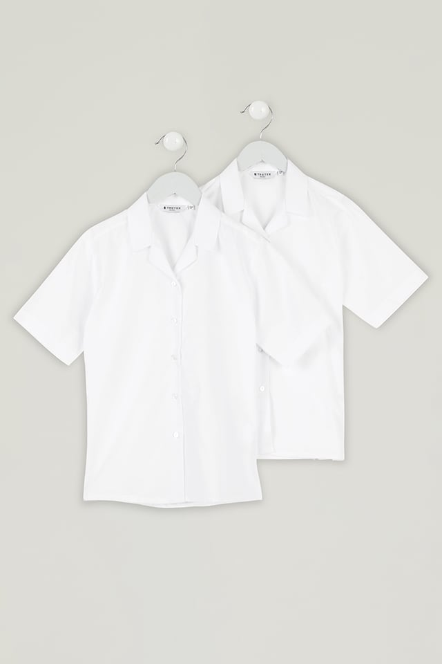 2 Pack Short Sleeve Revere Collar Non-Iron School Blouses