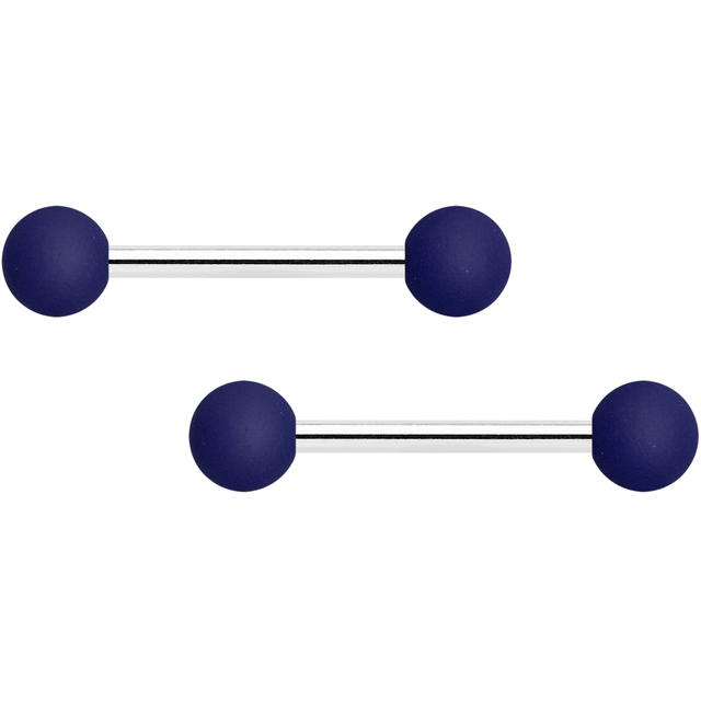 14 Gauge 9/16 Navy Blue Soft Finish Barbell Nipple Ring Set