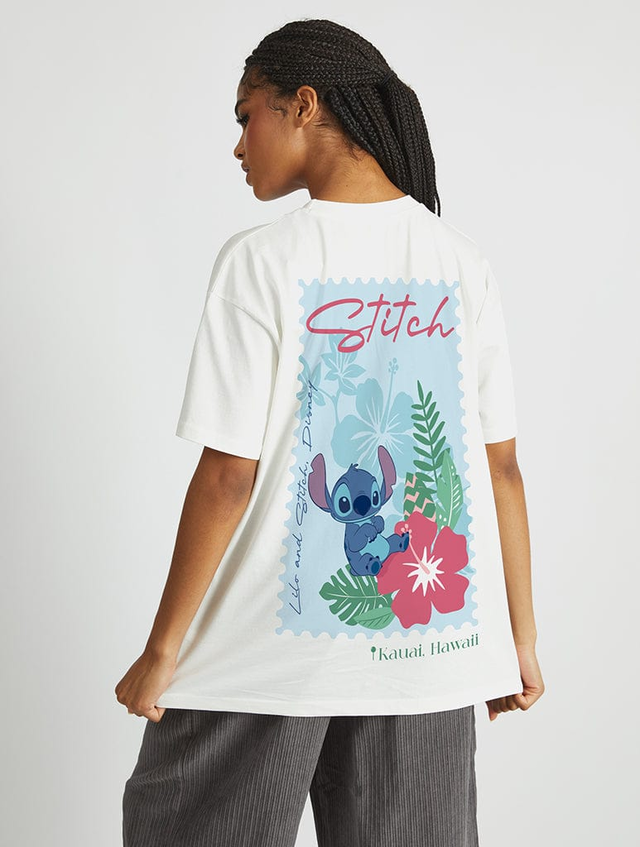 Disney Stitch Hawaii Stamp T-Shirt In White
