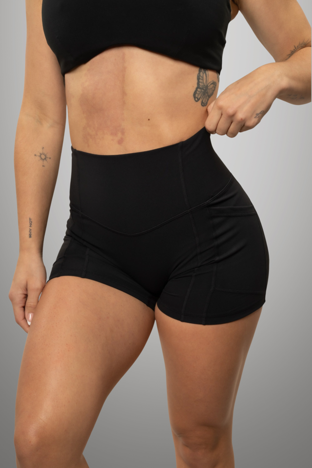 4" Effortless Heart Booty Shorts With Pockets - Black