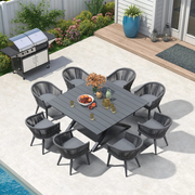PURPLE LEAF 7/9/11 Pieces Outdoor Dining Set with Aluminium Table and Rattan Chairs, Grey