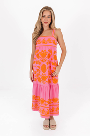 The Landon Midi Dress - Pink/Orange