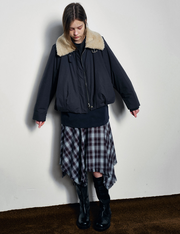 Navy Fur-Collar Bomber Jacket-PREORDER