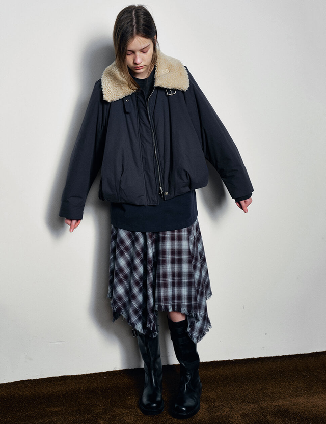 Navy Fur-Collar Bomber Jacket-PREORDER