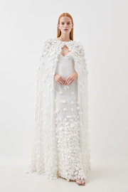 Petite Crystal Applique Woven Maxi Cape | Karen Millen