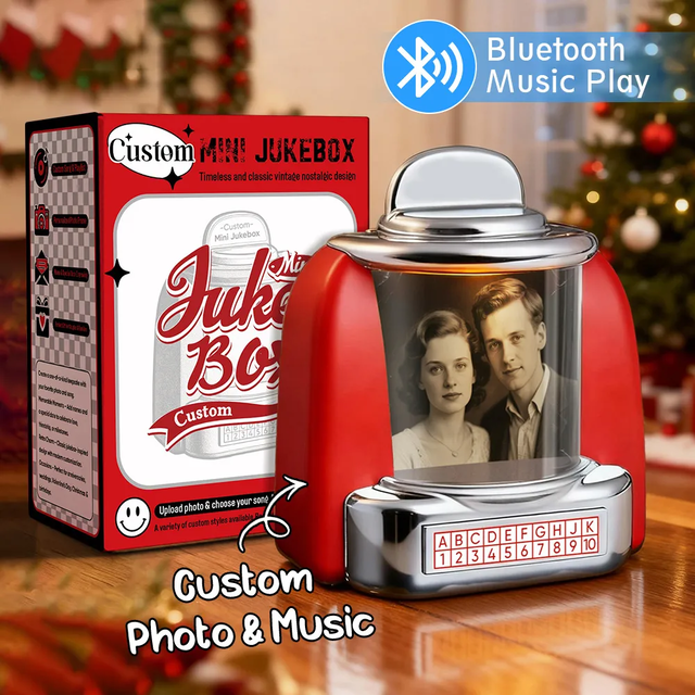 Custom Mini Jukebox Retro Speaker - Personalized Photo,Names & Date Music Mini Player with Bluetooth Music Radio | Vintage Tabletop Home Decor Nostalgic Gift