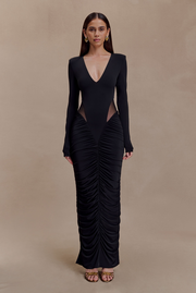 Louanne Slinky Long Sleeve Maxi Dress - Black