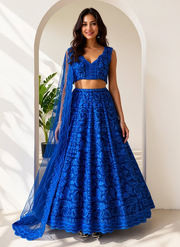 Blue Faux Georgette Sequins Lehenga Wedding Wear