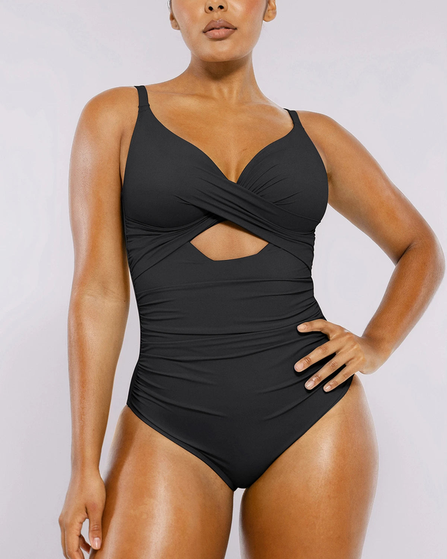 Smart Sculpt Ribbed Cutout-Front Shaping Swimsuit