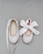 Girls Satin Ballet Flats with Ankle Tie or Ballerina Lace Up
