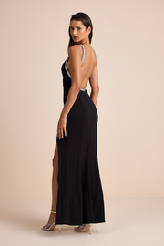Exceptional Radiancy Black Rhinestone Backless Maxi Dress