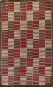 Elegant Chessboard Nepalese Burgundy Area Rug 6x9 for Modern Interiors
