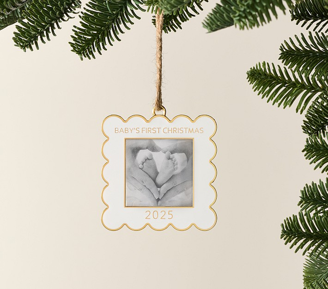 Baby's First Christmas Scallop Enamel Frame Ornament