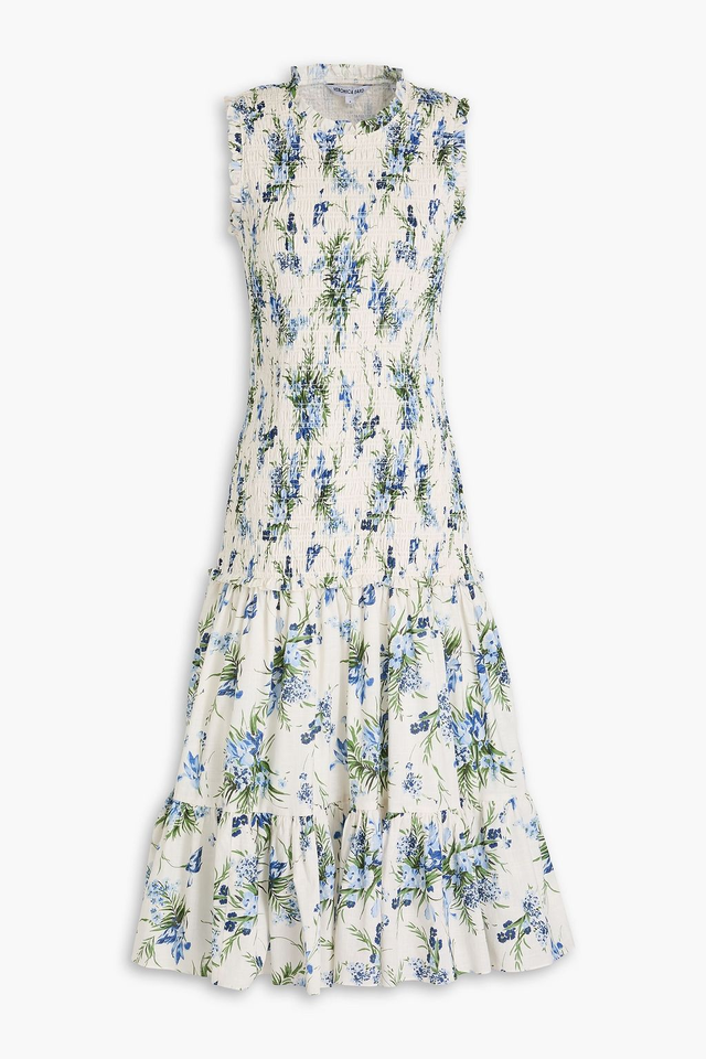Verena ruffled floral-print cotton midi dress - off-white - One Size