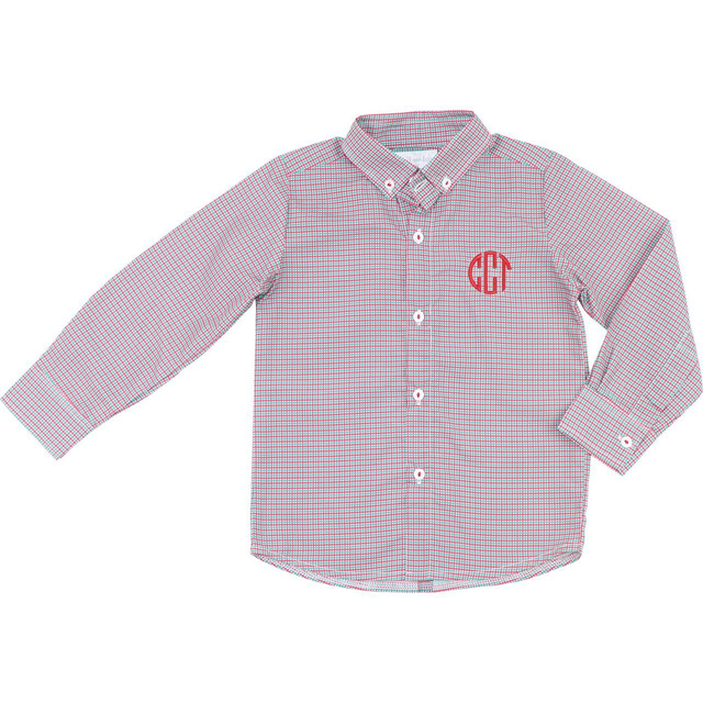 Red And Green Windowpane Button Down Shirt