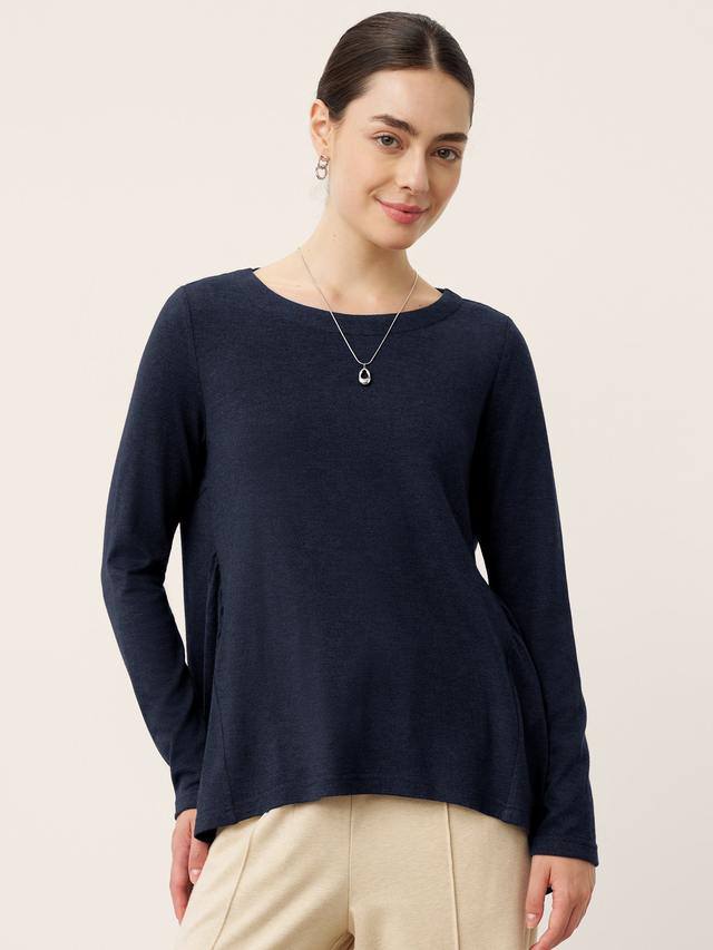 Wool Panelled Ruched Asymmetric Hem Top KALISTA