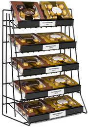 5-Tiered Wire Rack Display, Tabletop, 14"w Shelves with Sign Channels - Black