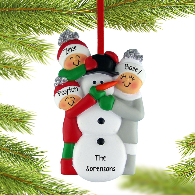 Building a Snowman Family Personalized Ornament - 3, 4, 5 Family Members