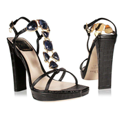 Christian Dior Designer Shoes jeweled high heel Croc Sandals Navy (CDW73)
