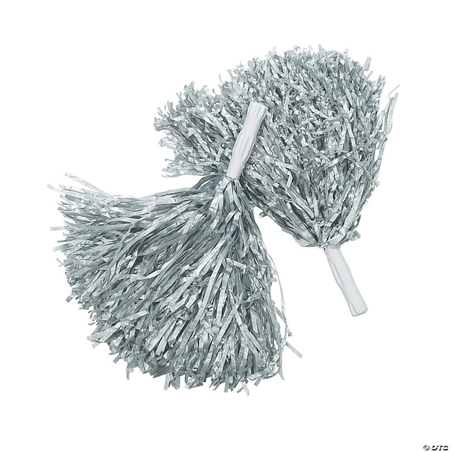 10 Bright Silver Team Spirit Cheer Pom-Poms - 12 Pc.